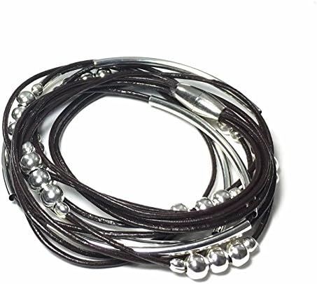 Wrap bracelets with beads and magnetic clasp for woman, Dark brown SIZE 6.5 a magnetic jewelry, leather jewelry