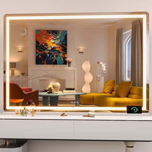 Hasipu Kosmetikspiegel mit Beleuchtung, 140 x 91cm LED Schminkspiegel, Beleuchteter Schminkspiegel mit dimmbaren 3 Modi, Touchscreen Steuerung Kosmeti