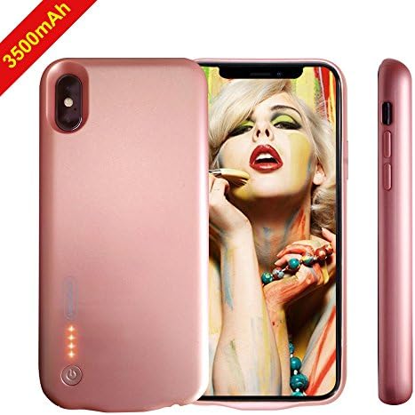 iPhone X Battery Case, NUTK 3500mAh Thin Rechargeable Charging Case Supports Lightning Headphone/3.5mm Jack Earphone, Ultra Slim Extended Battery Pack Power Bank Protective Cover for iPhone 10-Pink