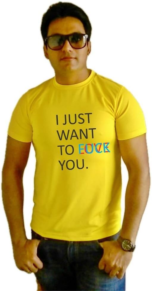 Lets Flaunt Just Wanna Love Fuck You T-Shirt Guys Yellow Dry-Fit Nw