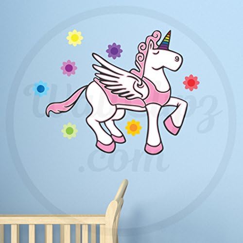 WallClipz Unicorn Wall Decal Fabric Pink Pegasus Cartoon Decal Wall Stickers, Kids Baby Nursery Decor - Removable Sticks to Any Surface - Made in the USA, Small