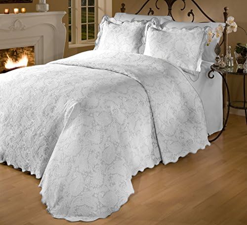 Roycroft Prada Portuguese Matelasse Bedspread/Sham Set, Queen Size, White