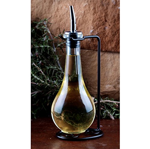 Glass Oil and Vinegar Dispenser or Dish Soap Bottle, Olive Oil Gift Set G207FR Lime Green Raindrop Style 8 oz. Bottle. Glass Bottle with Stainless Steel Pour Spout, Cork and Black Metal Stand - Thumbnail 4