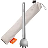 TiTo Titanium Long Handle Spork and Spoon Camping Portabale Flatware | Eco-Friendly Cutlery for Home Outdoor Ultralight Backpacking Hiking Travel Picnic Tableware with Bag(Sandblasting Spork)