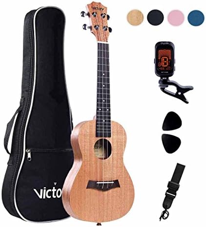 CYC Music Concert Ukulele 23 Inch Mahogany Aquila Strings Beginner Kit:(5 in 1) Bag + Straps + Tuner + Picks - Natural Color