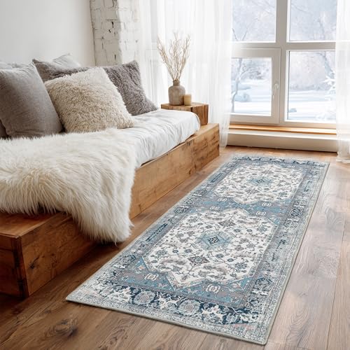 XWZO Washable Runner Rug Blue