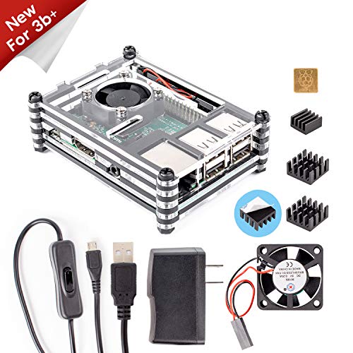 Sunfounder Raspberry Pi 3 B+ Case with Fan, Heatsinks, 5V 2.5A Power Supply for Raspberry Pi 3 Model B+ 3B 2B
