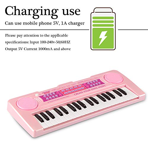 SAOCOOL Kids Piano, 37 Keys Charging Multifunctional Electronic Piano for Kids Music Educational Piano Keyboard Toys for Toddler (Pink)