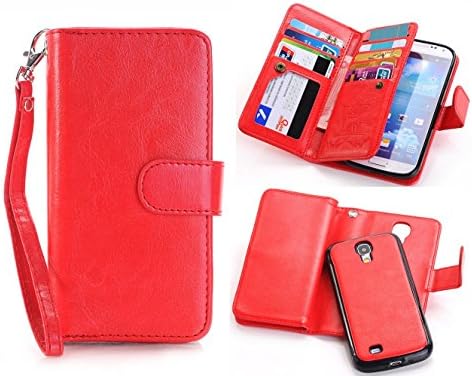 Galaxy S4 Case, Liberwill Flip Cover Galaxy S4 Wallet Case Folio PU Leather Holster Protective Shell Magnetic Removable Slim Back Cover Card Holder Slots Wrist Strap for Samsung Galaxy S4 Red
