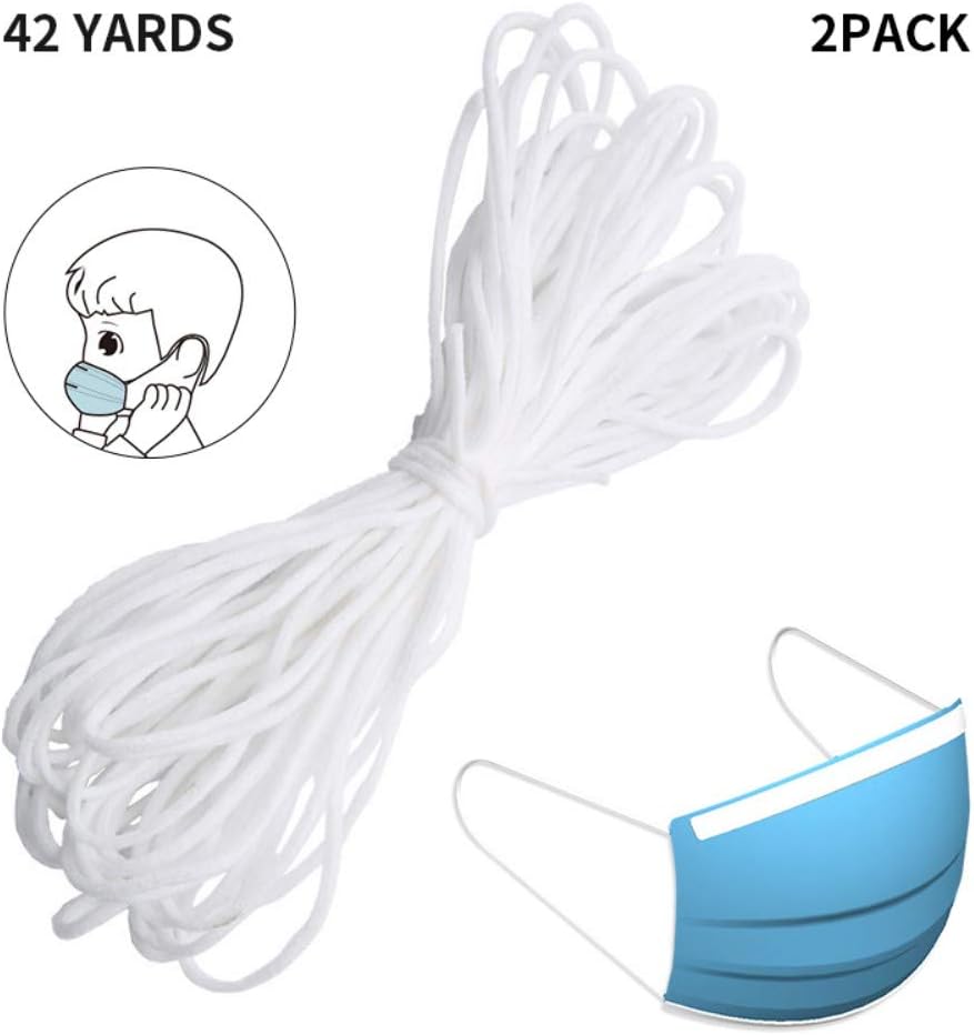 Bosixty Stretch Ear Tie Rope Handmade DIY String - Elastic Mask Strap White Earloop Cord - for Knit Sewing Crafts Earloop, Bedspread, Cuff for Mask Sewing