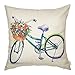 Fjfz Cotton Linen Home Decorative Bike Throw Pillow Case Cushion Cover for Sofa Couch Watercolor Retro Bicycle and Vintage Flowers, Purple, 18