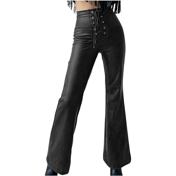 Amazon.com: Uillui Leather Bell Bottom Pants for Women High