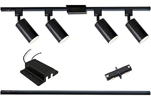 LRAEMXG 4-Light LED Track Lighting Kit with 3.3FT H Type Track Lighting Rails and Floating Canopy Connector, Modern Kitchen GU10 Track Lighting Fixtures Ceiling Spot Light, Black (No Bulbs)