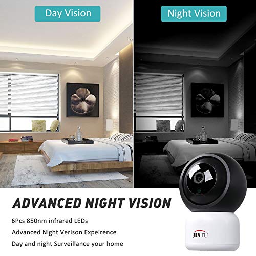 JINTU Home Security Camera, 1080P Smart WiFi Camera Work with Alexa,Google, Pan/Tilt/Zoom, Motion Detection, Night Version, 2-Way Audio for Home/Office/Baby/Pet Indoor Surveillance System