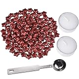 eBoot 140 Pieces Star Shape Sealing Wax Beads with 1 Piece Wax Melting Spoon and 2 Pieces Candles (Wine Red)