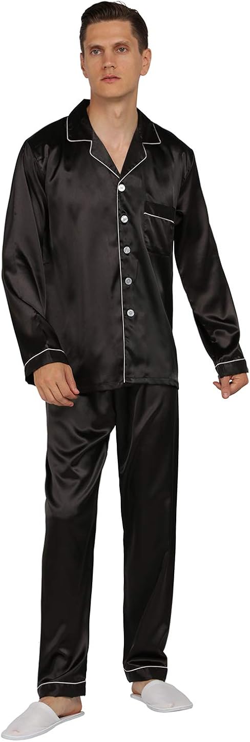 YIMANIE Mens Satin Pajamas Set Classic Sleepwear Loungewear at  Men’s Clothing store