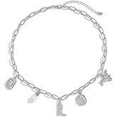 Cowboy Boots Hat Charm Necklace for Women Men Retro Western Style Cowgirl Irregular Pearl Coin Horse Dainty Boho Pendant Paperclip Chain Choker Vintage Country Rodeo Outfit Fashion Jewelry Gifts