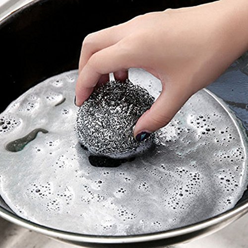 Wecando Stainless Steel Scourer Bathroom Sponges Scrubbers kitchen scouring ball pan cleaning ball (Pack of 6) - Thumbnail 4