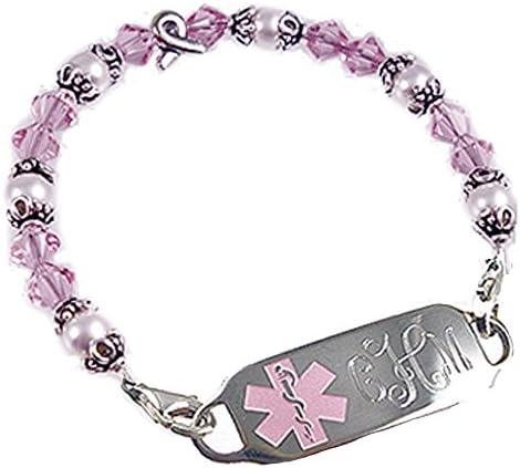 Breast Cancer Free Engraving, Ribbon of Hope Beaded Medical Bracelet