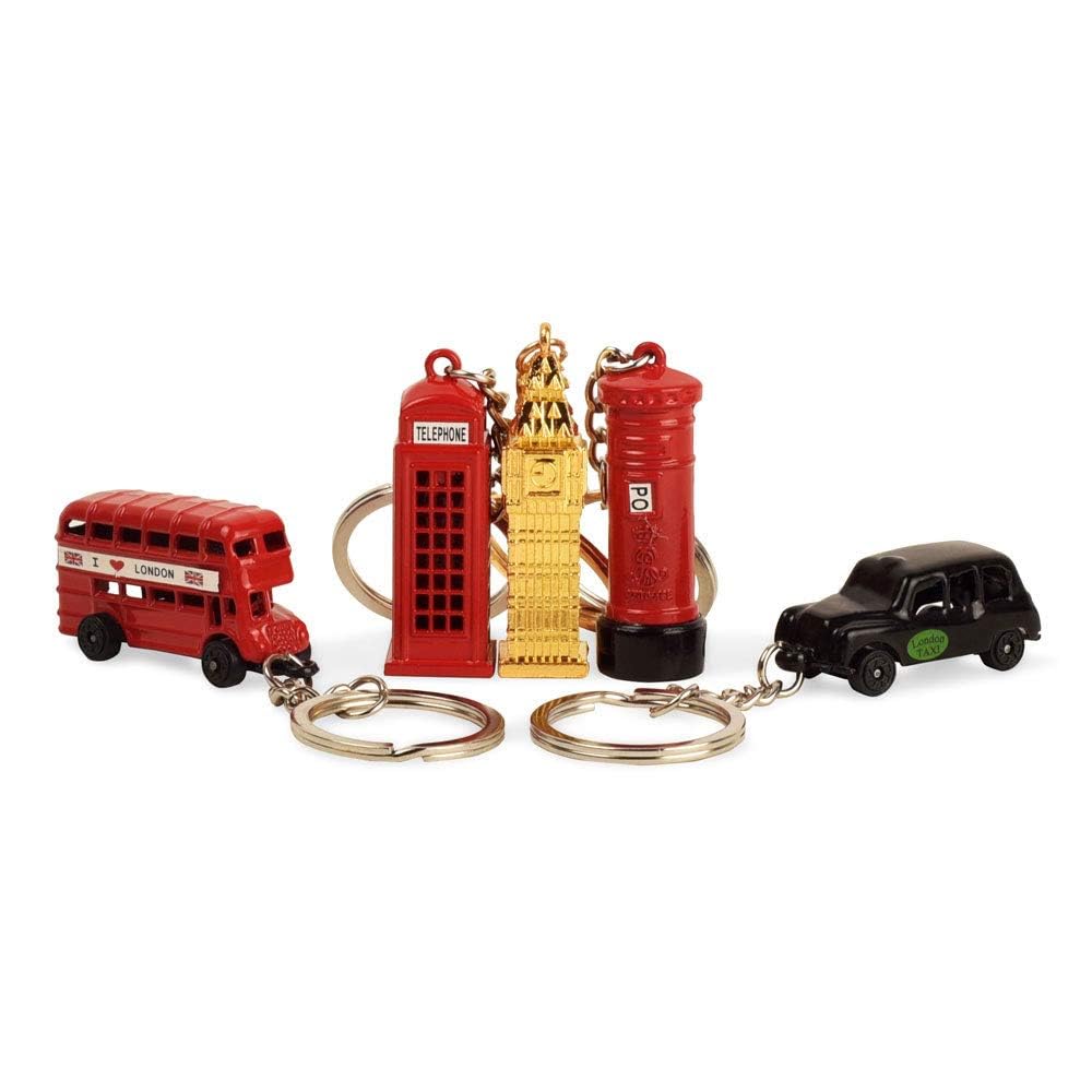 BOHS London Landmark Die-cast Keychain - British Souvenir Keyring Gift - Small Metal Miniature Model (5 pcs)