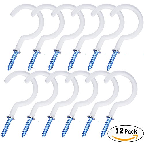 Enthur Ceiling Hooks, 2 Inches Cup Hook Holder Screw-in Hooks for Hanging Plants Mugs Kitchen Utensils Wind Chimes Indoor and Outdoor Use, White - 12 Pack