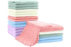 MIXCOOL 20 Pack 10x10 Inches Microfiber Coral Fleece Baby Washcloths,Extra Absorbent,Soft Wash Clothes,Bath Face Towel for Newborn,Infant and Toddlers (Muticolor)