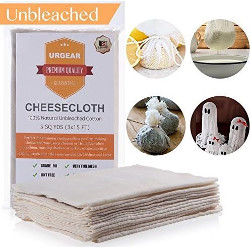 Unbleached Cheesecloth, 45 Sq Ft, Grade 50, 5 Yards, Reuseable, 100% Unbleached Cotton Cheesecloth Strain, Great Filter or Strainer for Cheese/Kombucha scoby/Glass jar/Wine making and More (5 Yards)