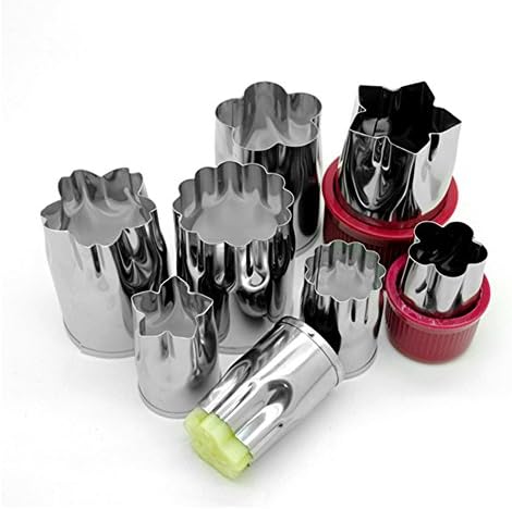 GKANGU Enjoyable Life 8 Pcs/Set Stainless Steel Fruit Cutter Plastic Cover Vegetable Shaper Cutter Creative Embossed Cookie Cutting Mold (RED)
