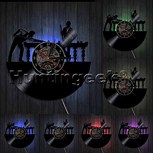 The Geeky Days Pool Players Wall Clock Pool Table Wall Art Vinyl Record Wall Clock Snooker Table Room Wall Decor Cue Sports Players Wall Clock (with LED)