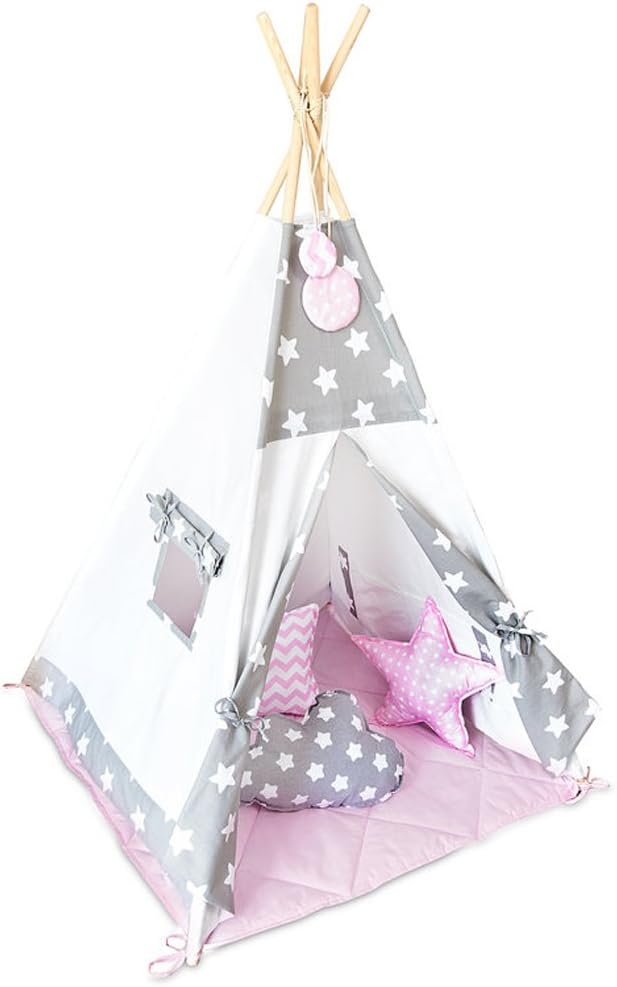 hot selling pink star design kids Play Teepee Indoor Tent for Boy and Girls children playhouse teepee with mat