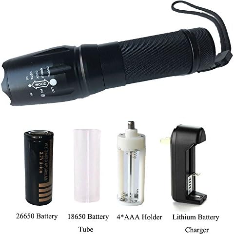 1000 Lumens Tactical Flashlight,Asben T6 High Powered Handheld Torch with Rechargeable 26650 Lithium Ion Battery and Charger, 5 Modes Zoomable Adjustable Focus For Hiking, Camping, Emergency