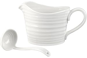 Portmeirion Sophie Conran White Mini Sauce Jug and Ladle Set | 16 Oz Sauce Jug for Gravy and Salad Dressings | Made from Fine