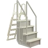 Aqua Select Anti-Slip in-Pool Steps with Outside Flip-Up Ladder, Cloud Gray | w/Pearl White Steps | for Above Ground Swimming Pools | Mounts to Decks 48" to 54" | Safety Stairs Capacity Up to 350 lbs