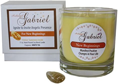 Archangel Gabriel Crystal Manifesting Candle/Arch Angel Citrine Gemstone Prayer Candle