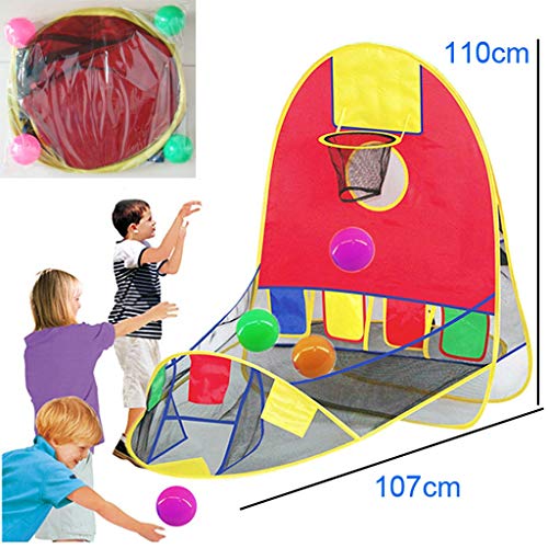 Kasien Kids Portable Ball Shooting Tent, Outdoor Indoor Shooting Tent Folding Play House Basketball Hoop Shooting Tent with 4 Balls Best Gifts