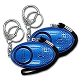 Xinyinuo 2 Pack Blue UV Coated Mini Loud Personal Staff Panic Rape Attack Safety Security keyring keychain Alarm with Torch 140DB (blue)