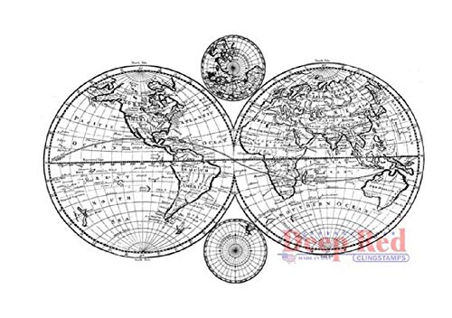 Deep Red Stamps Olde World Map Rubber Cling Stamp