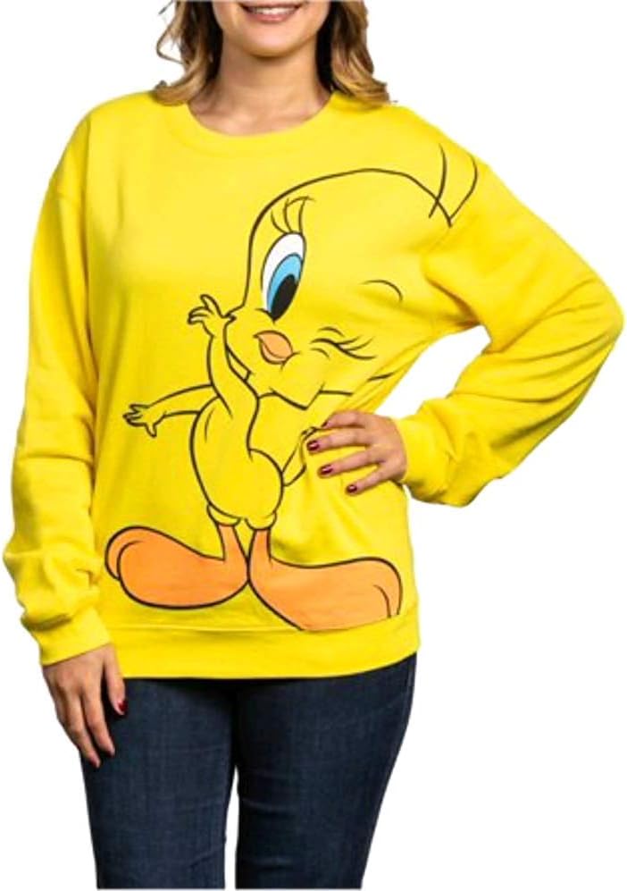 Juniors Tweety Bird Long Sleeve Pullover Sweatshirt (XL 15-17) Yellow