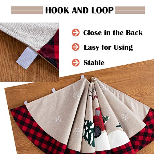 GMOEGEFT 48 Inches Christmas Tree Skirt Burlap with Buffalo Check Trim Rustic Truck and Dog Printing Xmas Home Decoration Ornaments (Truck & Dog)