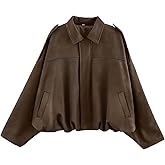 Bnigung Womens Faux Suede Bomber Jacket Casual Lapel Pilot Cropped Coat Oversized Motorcycle Jackets 2025 Outerwear