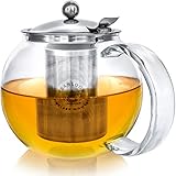 NEW DESIGN – Stovetop Safe + Lead-Free Glass Teapot Kettle – 40 oz / 1200 ml Capacity – Removable Stainless Steel Infuser – Great For Loose Leaf Tea, Blooming Tea, Tea Bags & Fruit Infused Water