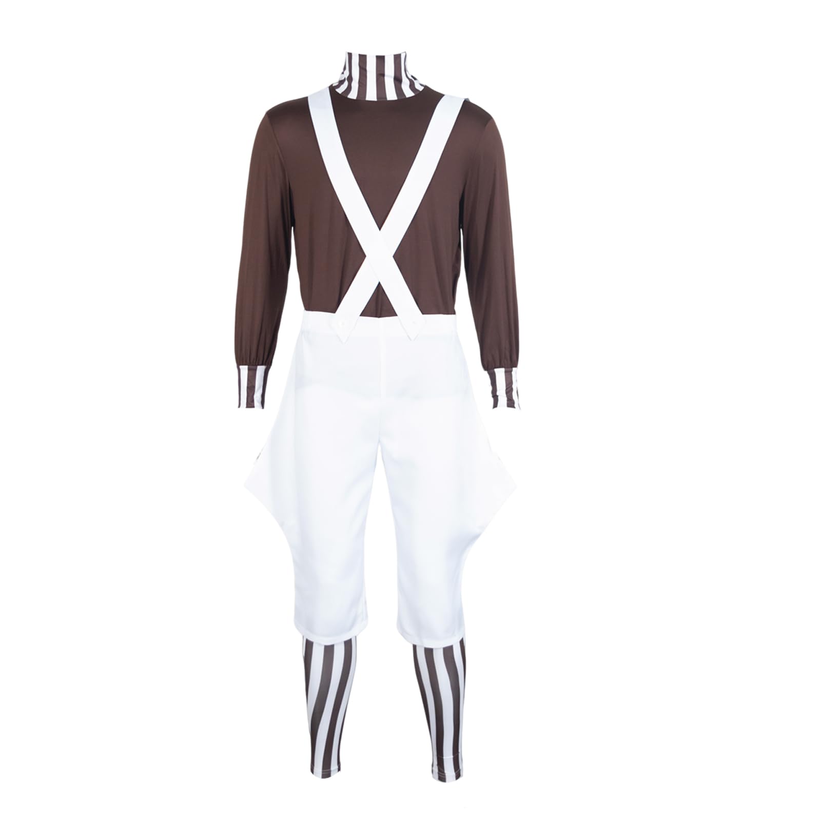 Photo 1 of FIVECOSER Chocolate Factory Worker Oompa Costume Halloween Cosplay Suspenders Outfit Set (White, XX-Large)