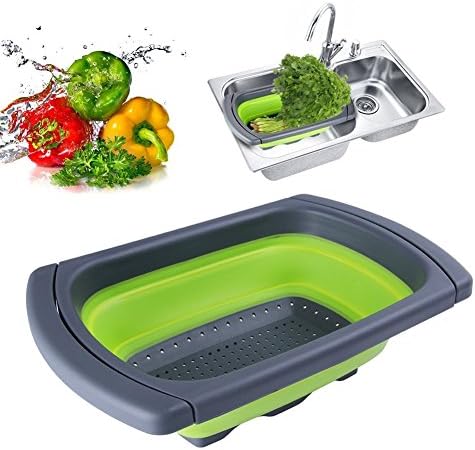 Jaer Colander collapsible, Colander Strainer Over The Sink Vegtable/Fruit Colanders Strainers With Extendable Handles, Folding Strainer for Kitchen,6 Quart(Green)