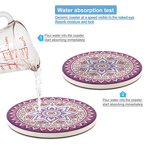 Coasters for Drinks,Absorbent Ceramic Stone with Cork Backing Mandala Style Coaster, Suitable for Kinds of Cups and Mugs,Protect Your Furniture from Spills Scratches Water Rings and Damage, Set of 8 - Thumbnail 2