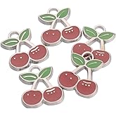 Ornazy 10Pcs Flat Cherry Metal Dangle Pendants 18x16.5mm Red Enamel Fruit Charms Ornament for Jewelry Making Necklace