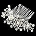 EVER FAITH Jewerly Hair Accessories Clear Crystal Cream Simulated Pearl Flower Leaf Weddding Hair Comb Silver-Tone