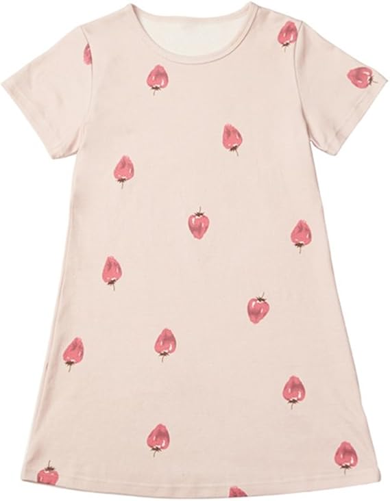 Amazon ファイン ショップ パジャマ キッズ 女の子 春夏 綿 ワンピース 半袖 可愛い 柔らかい ゆったり シンプル 寝間着 寝巻き 部屋着 100 170cm 3歳以上 ガールズ 女性 子供 ルームウェア 子供服 ワンピースパジャマ イチゴ パジャマ 通販