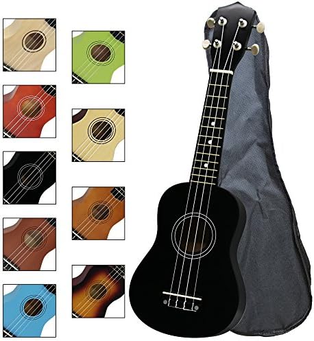 MELODIC Basswood Soprano Ukulele Hawaii Guitar 21'' 4 Strings ,Starter Set with Gig Bag, Polishing Cloth, Strings, Picks, Capo, Decals Fingerboard, Strap &amp; Tutorial Manual ( 21inch black)