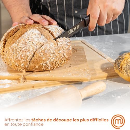 MasterChef Set Couteau Cuisine, Couteaux compris le Hachoir, Office, Chef, Legume & Eplucheur, Set Noir Inox avec Poignées Confortables, Collection Antirouille, Noir with captions, 5 Pièces