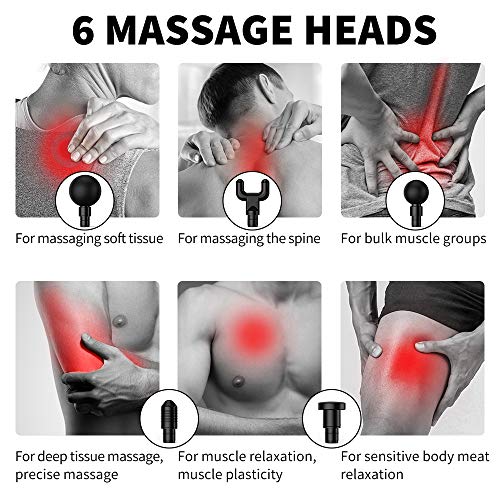 Powerful Massage Gun Handheld, 6 Speed Strong Percussion, 6 Heads, Cordless Portable Body Massager for Athletes Muscle Back Shoulder Neck Foot Soreness Relieve & Deep Tissue Relaxation, Whisper Quiet